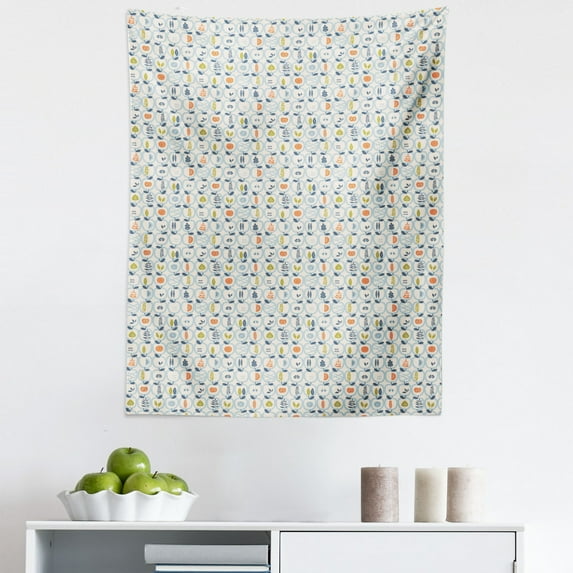 Scandinavian Tapestry, Apples and Leaves Pattern Abstract Fruit Design Bountiful Harvest, Fabric Wall Hanging Decor for Bedroom Living Room Dorm, 5 Sizes, Pale Blue Orange Green, by Ambesonne