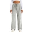 thumbnail image 2 of zaveiop Womens Ribbed Wide Leg Lounge Pants with Pockets Casual Relaxed Comfy Loose Soft Knit Pajama Pants with Drawstring (Grey, M), 2 of 9