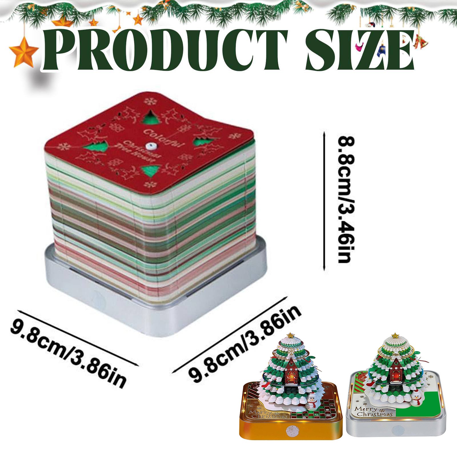 WMGHA Christmas Tree House Paper Sculpture Calendar 2026 - 3D Tear-Off Desk Calendar with LED Light, Memo Pad for Home or Office, Artistic Paper Carving Art for Holiday Display and Organization