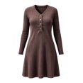 thumbnail image 4 of Lnmiateer Women Henley V Neck Ribbed Long Sleeve Mini Dress Button Up Loose Swing A-Line With Pockets Casual Loungewear Weekend Outfit, 4 of 6