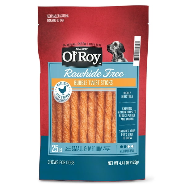 Ol' Roy Rawhide Free Bubble Twist Sticks for Small and Medium Size Dogs ...