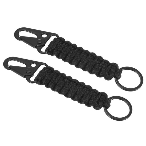 Uxcell Paracord Keychain, 2 Pack Braided Lanyard Key Clip Survival Keychains Black