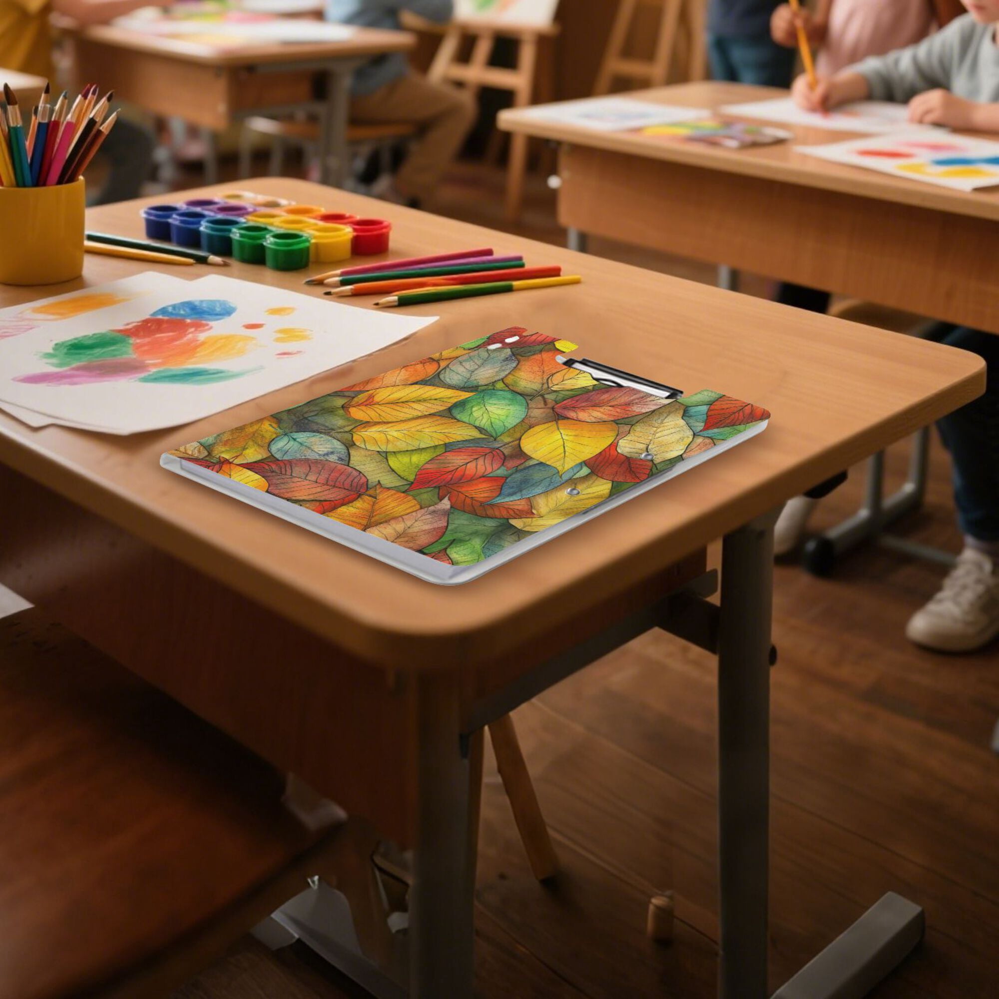 FORMRS A4 Clipboard Folder with Pen Holder Horizontal Foldable School Office Binder, Retro Autumn Leaves