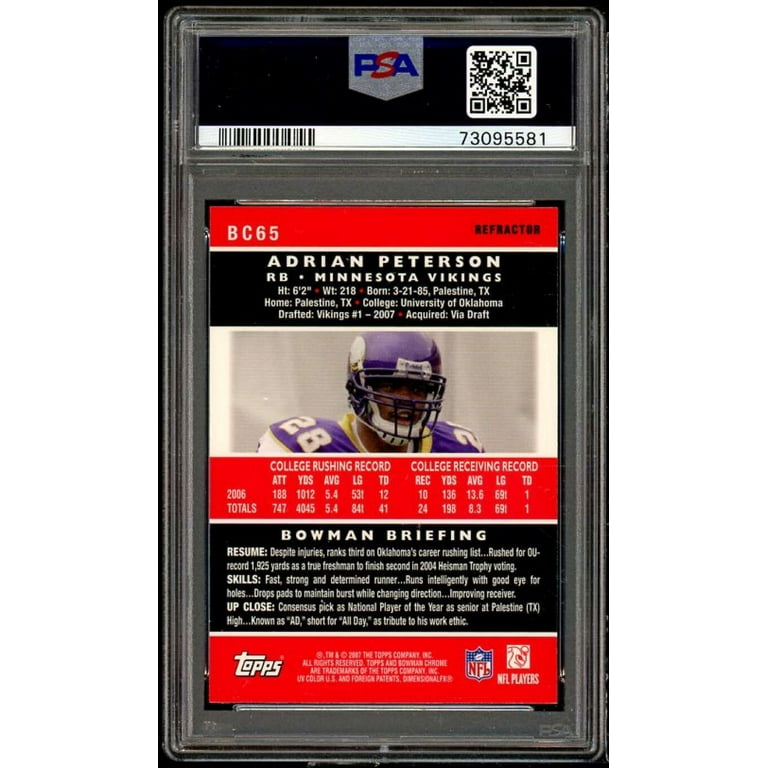 Adrian Peterson Rookie Card 2007 Bowman Chrome Refractor