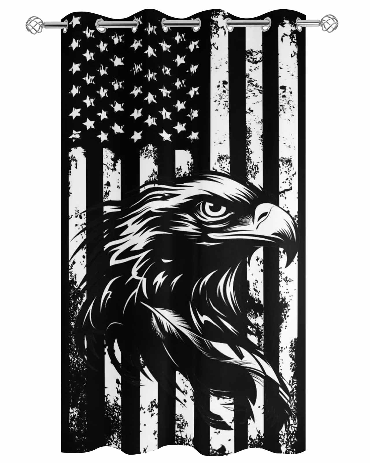 American Flag Outdoor Curtains for Patio, Black US Flag Eagle Privacy Drapes Grommet Waterproof Outside Curtains for Porch/Cabana/Balcony 54"x 108", 1 Panel