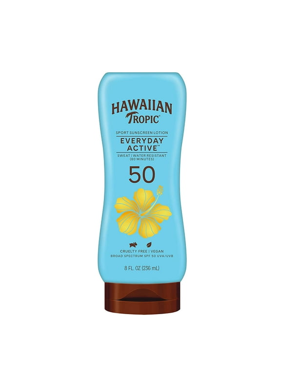 Hawaiian Tropic Everyday Active Lotion Sunscreen SPF 50, 8oz | Hawaiian Tropic Sunscreen SPF 50, Sunblock, Broad Spectrum Sunscreen, Oxybenzone Free Sunscreen, Water Resistant Sunscreen, 8oz