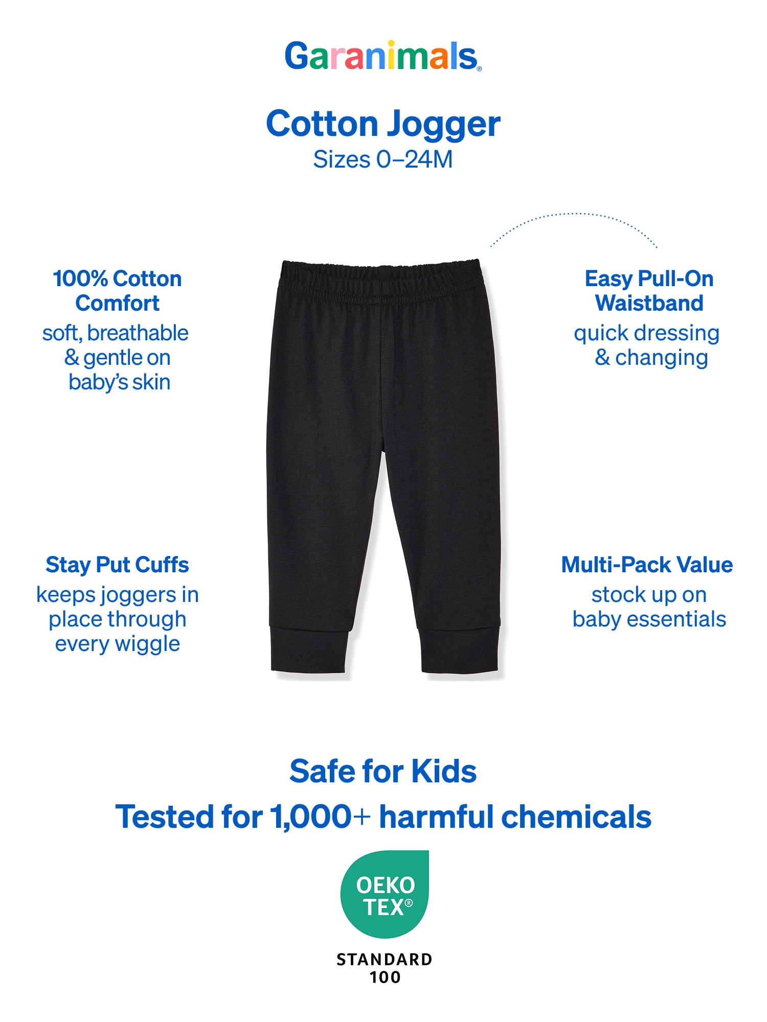 Garanimals Newborn & Baby Girl 100% Cotton Jogger Pants, Sizes 0–24M, Single or 4-Pack