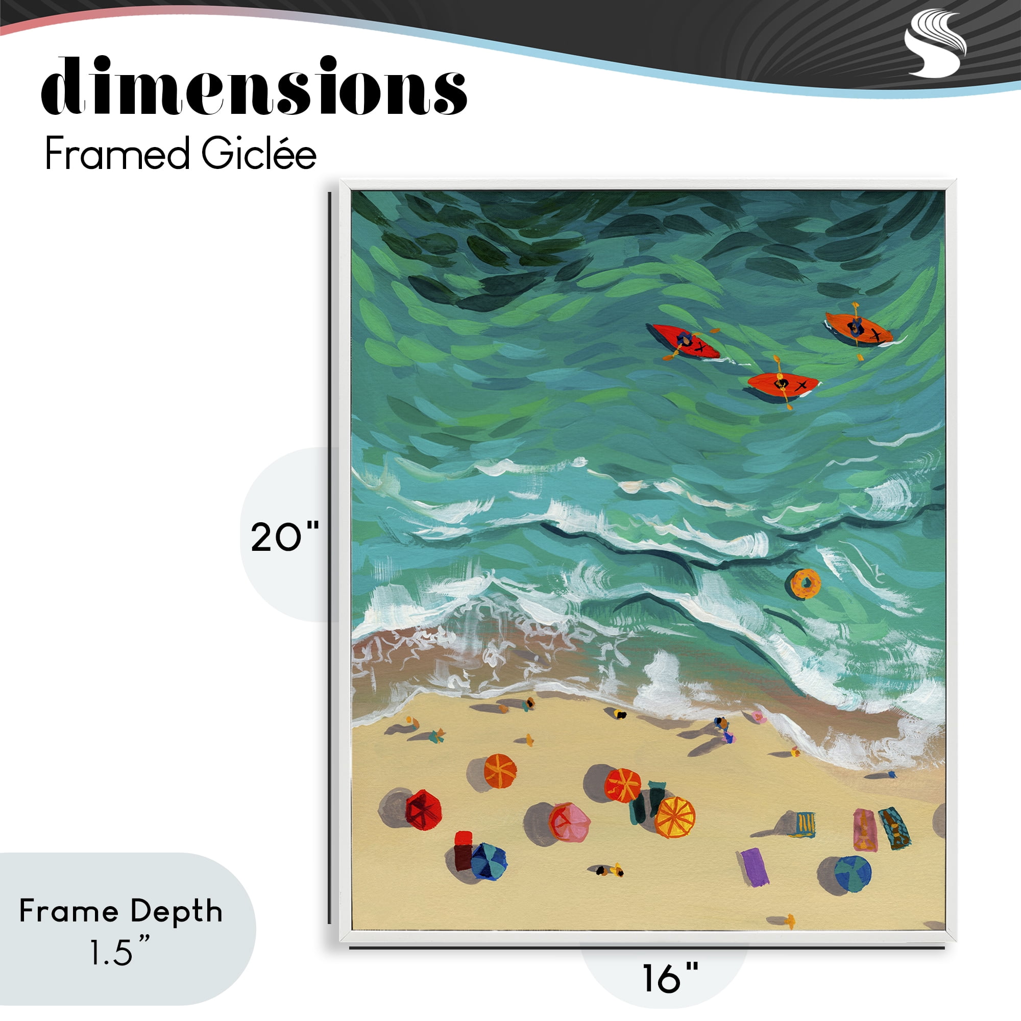 Stupell Industries Three Kayaks in Turquoise Waves White Framed Giclee Art, design by Brook Page