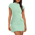 thumbnail image 2 of Robe d'Été pour Femme à Col Montant, Manches Courtes, Mini Robe de Boîte de Nuit, Vert Pâle, L, 2 of 8