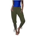 thumbnail image 5 of Maean Crop Pants for Women Summer Casual Slim Elastic Waist Pleated Ankle Cutout Leggings with Pockets, 5 of 7
