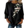thumbnail image 2 of NTACZA Cotton And Linen Going Out Tops for Women Casual Crew Neck Floral Blouses Relaxed Fit 3/4 Sleeve Shirts for Women, 2 of 7