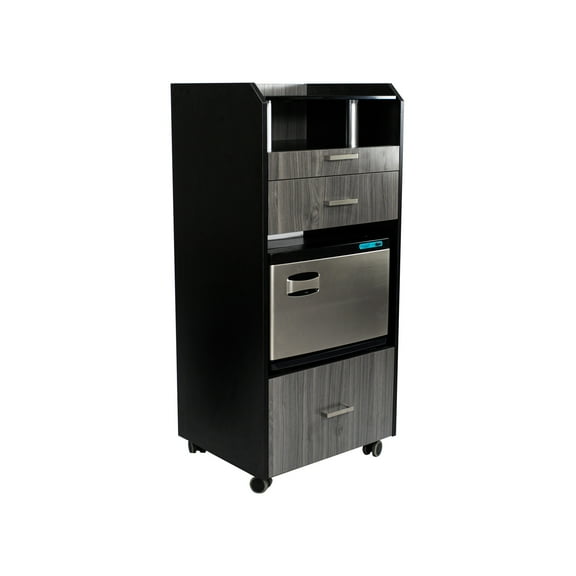 Glasglow Spa Trolley Rolling Cart Towel Warmer Station for Spa Salon Furniture & Equipment, Black/Dark Wood