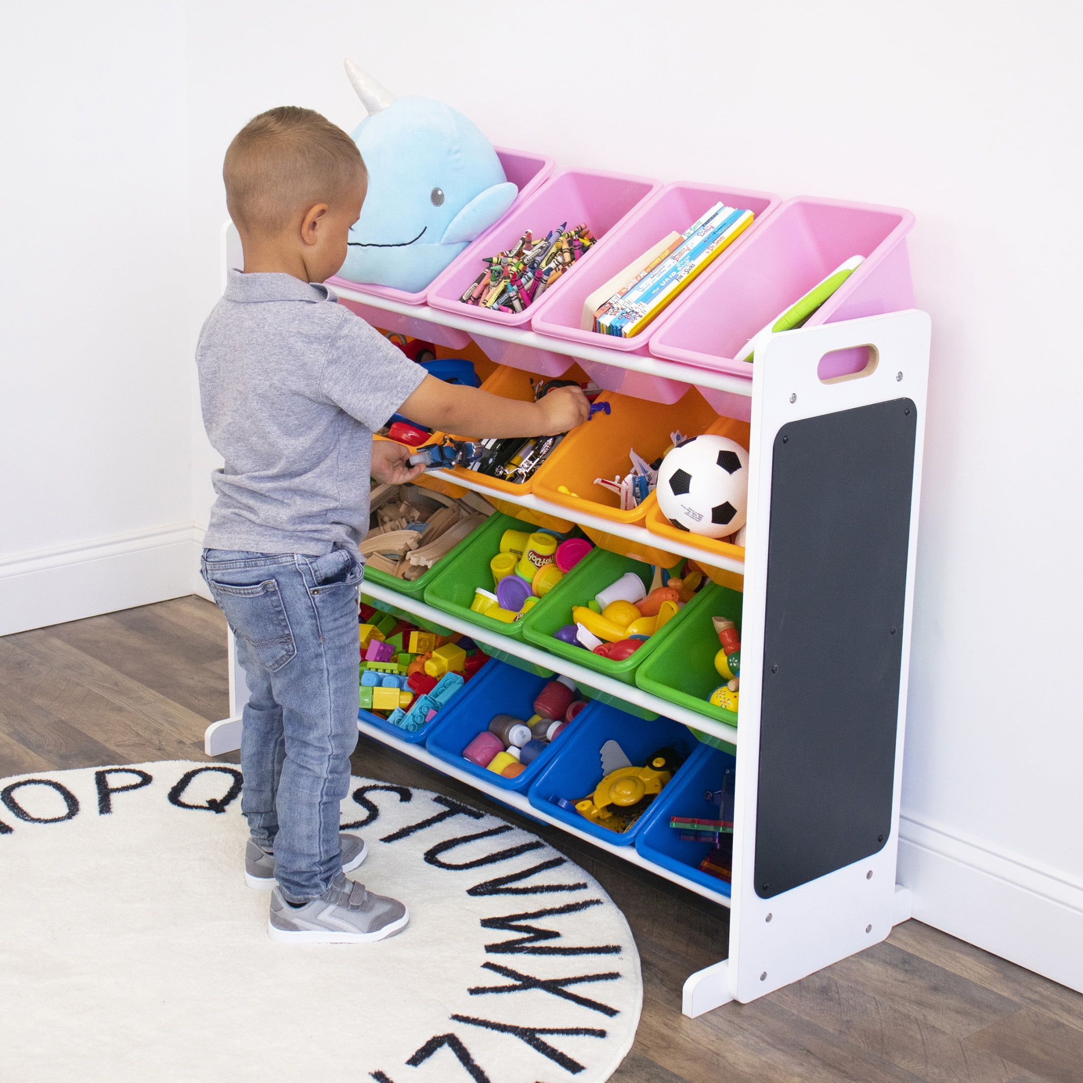 Humble Crew 16 Bin Toy Organizer with Chalkboard Panel