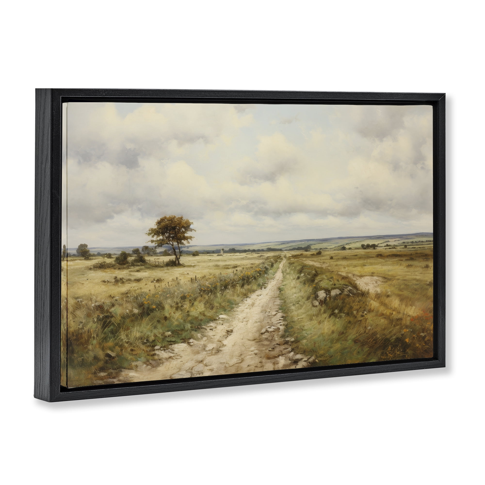 Stupell Industries Rural Farm Road Landscape & Nature Painting Black Floater Framed Canvas Art Print Wall Art, 25 x 17