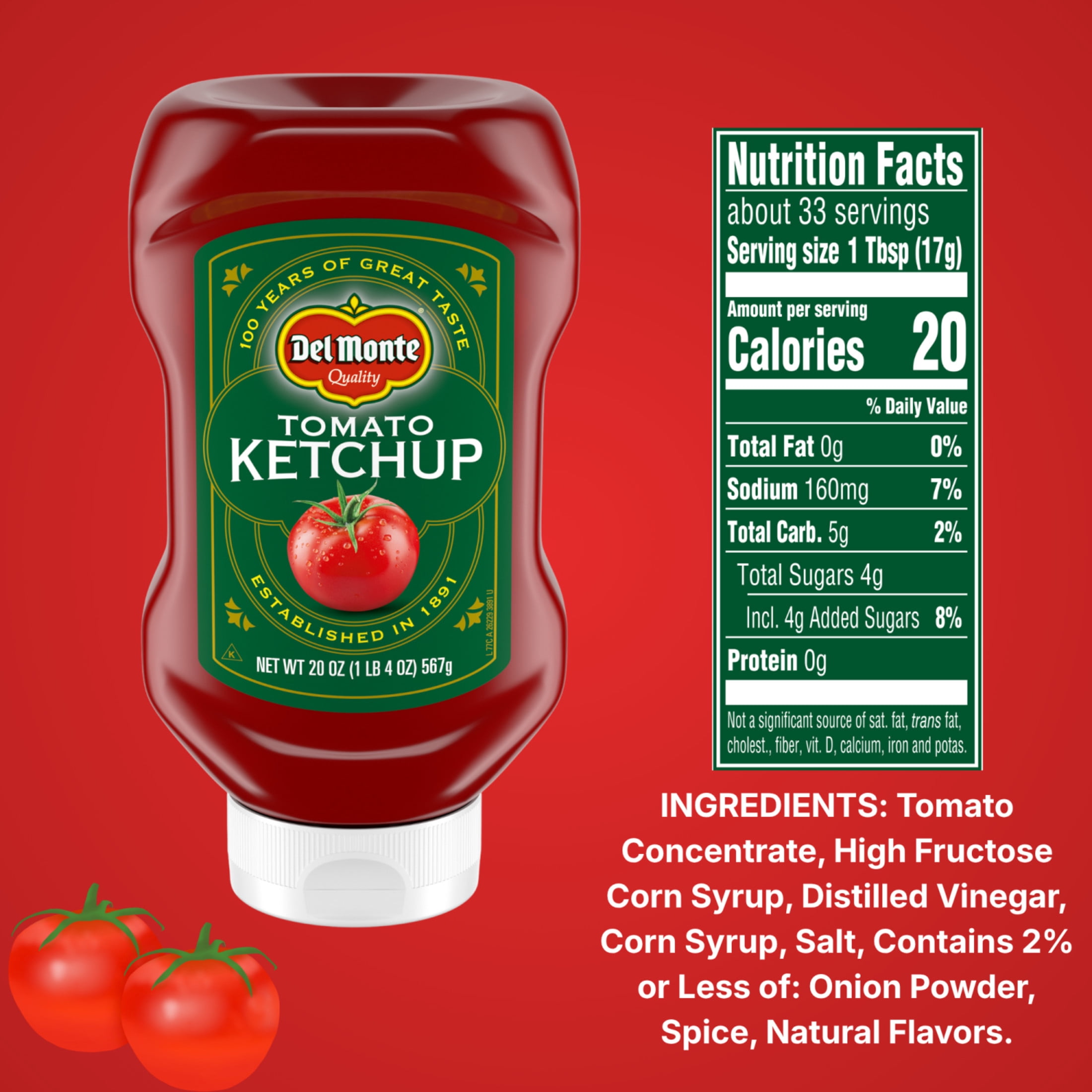 (2 pack) Del Monte Tomato Ketchup, Gluten Free, Sweet Flavor, 20 oz Squeeze Bottle