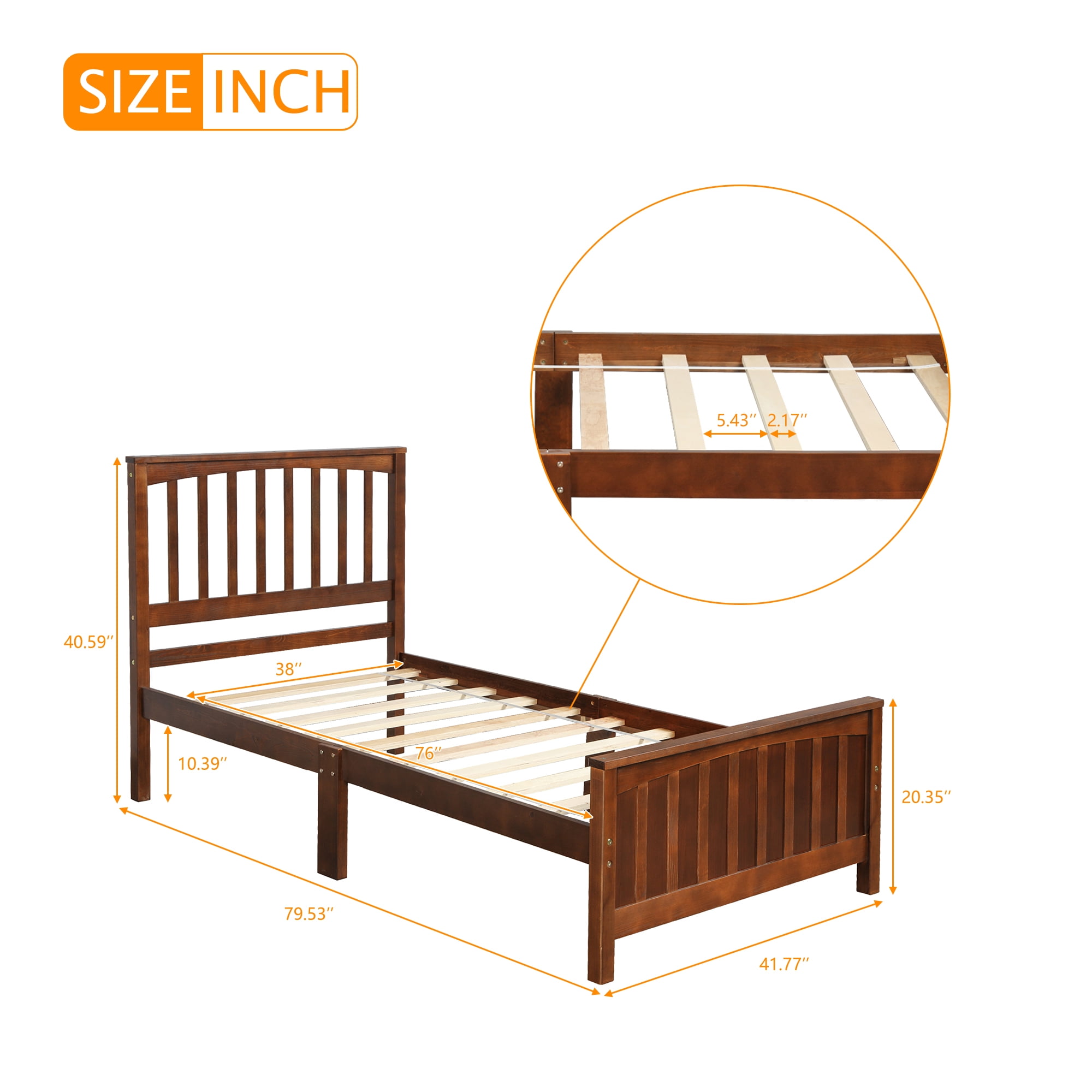 Kepooman Twin Size Classic Bedroom Wooden Bed Frame Platform with Headboard & Footboard, Walnut Kepooman Twin Size Classic Bedroom Wooden Bed Frame Platform with Headboard & Footboard, Walnut