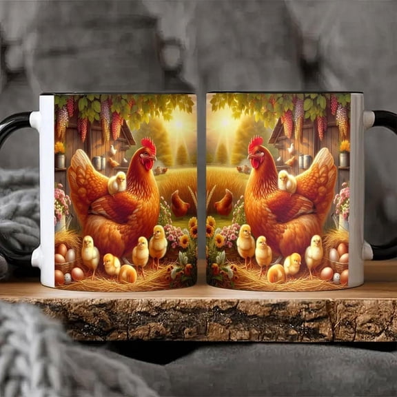 1pc Rustic Farmhouse Rooster and Chicks Ceramic Coffee Mug 11oz Porcelain Cup Hot and Cold Beverages Ideal Home Use Holiday Birthday Gifts Valentine S