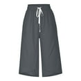 thumbnail image 3 of Chbgutlmr Capri Pants for Women Elastic Waist Cotton Linen Drawstring Trendy Loose Casual Cropped Trousers, 3 of 4
