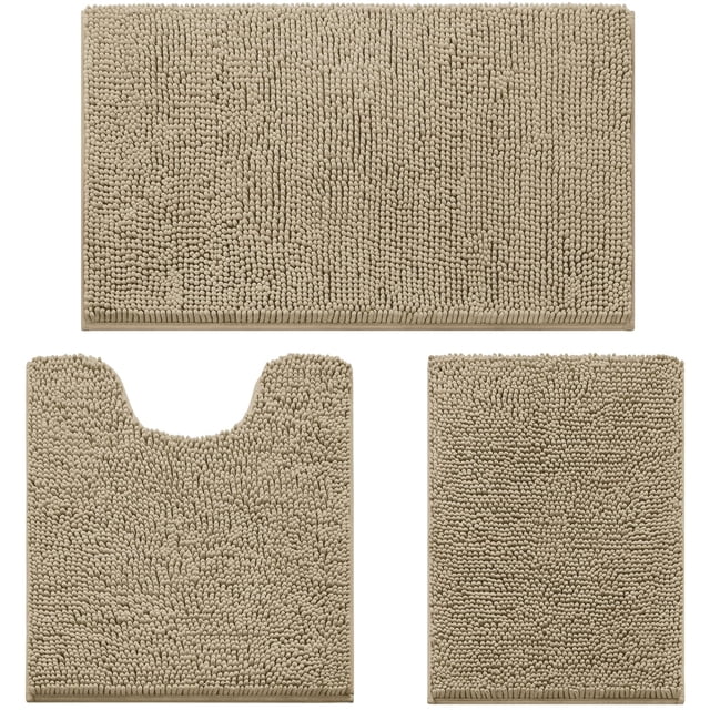 Alfombras de baño HOMEIDEAS, 3 piezas, ultrasuaves y antideslizantes (color topo)