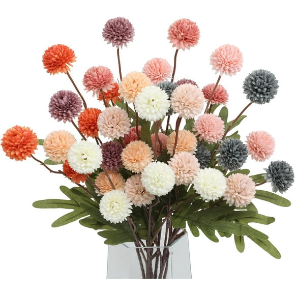 Evlasumflow 20" Artificial Pompon Mum Flower 8pcs Fake Mini Chrysanth with Stems Faux Kiku Flowers for Vase Bouquets Home Office Wedding Decor.(Multi-Color)