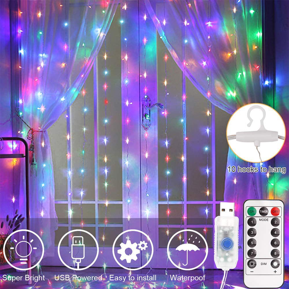 210 LED Rainbow Curtain Lights Hanging Fairy String USB Party Wedding Home Decor 