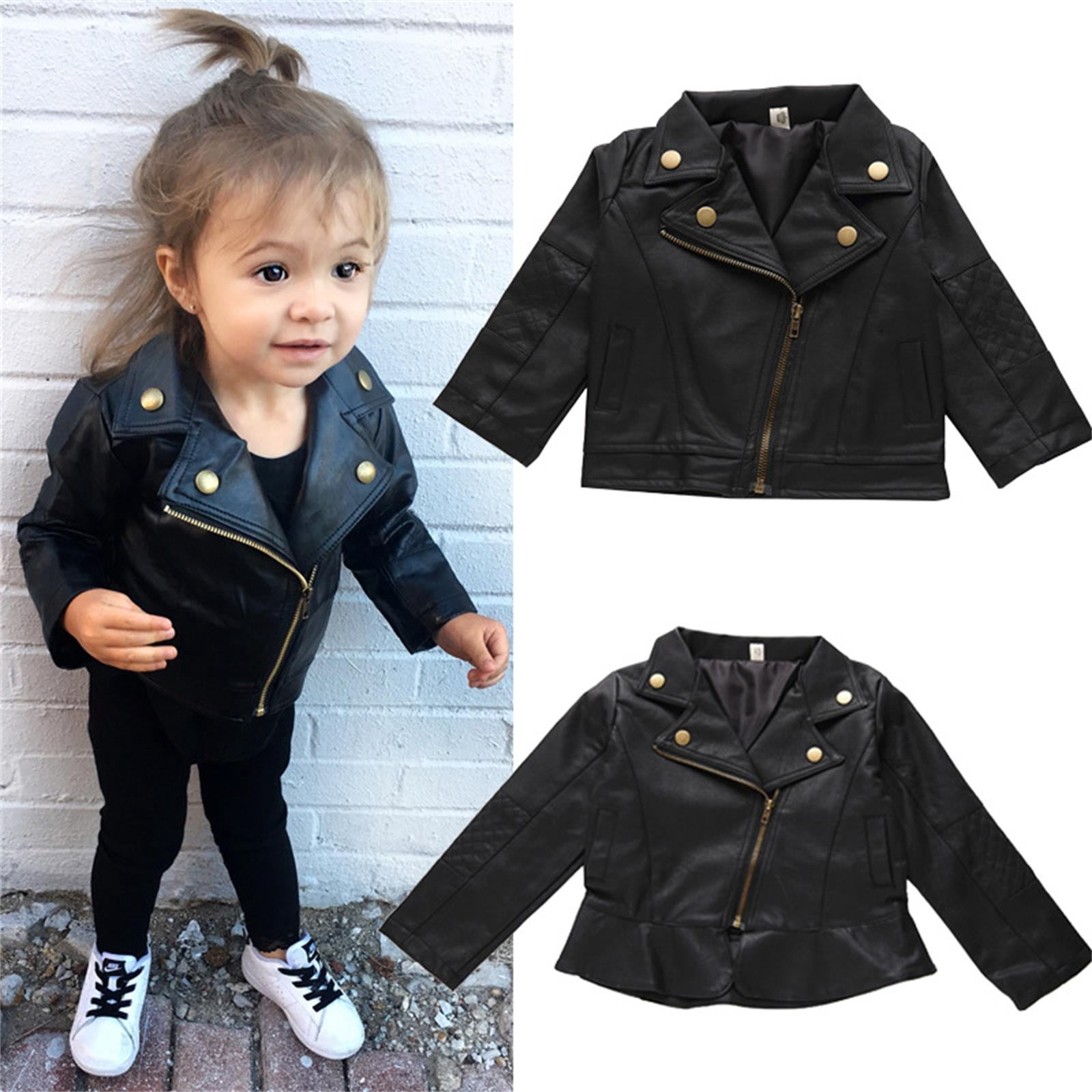 Otqutp Baby Long Sleeve Jacket Kids Leather Zipper Outerwear Long