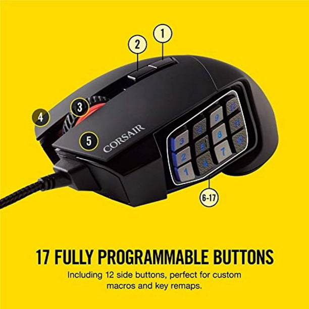 Corsair Scimitar Pro Rgb Mmo Gaming Mouse - 16,000 Dpi Optical Sensor - 12 Side Buttons - - Walmart.com