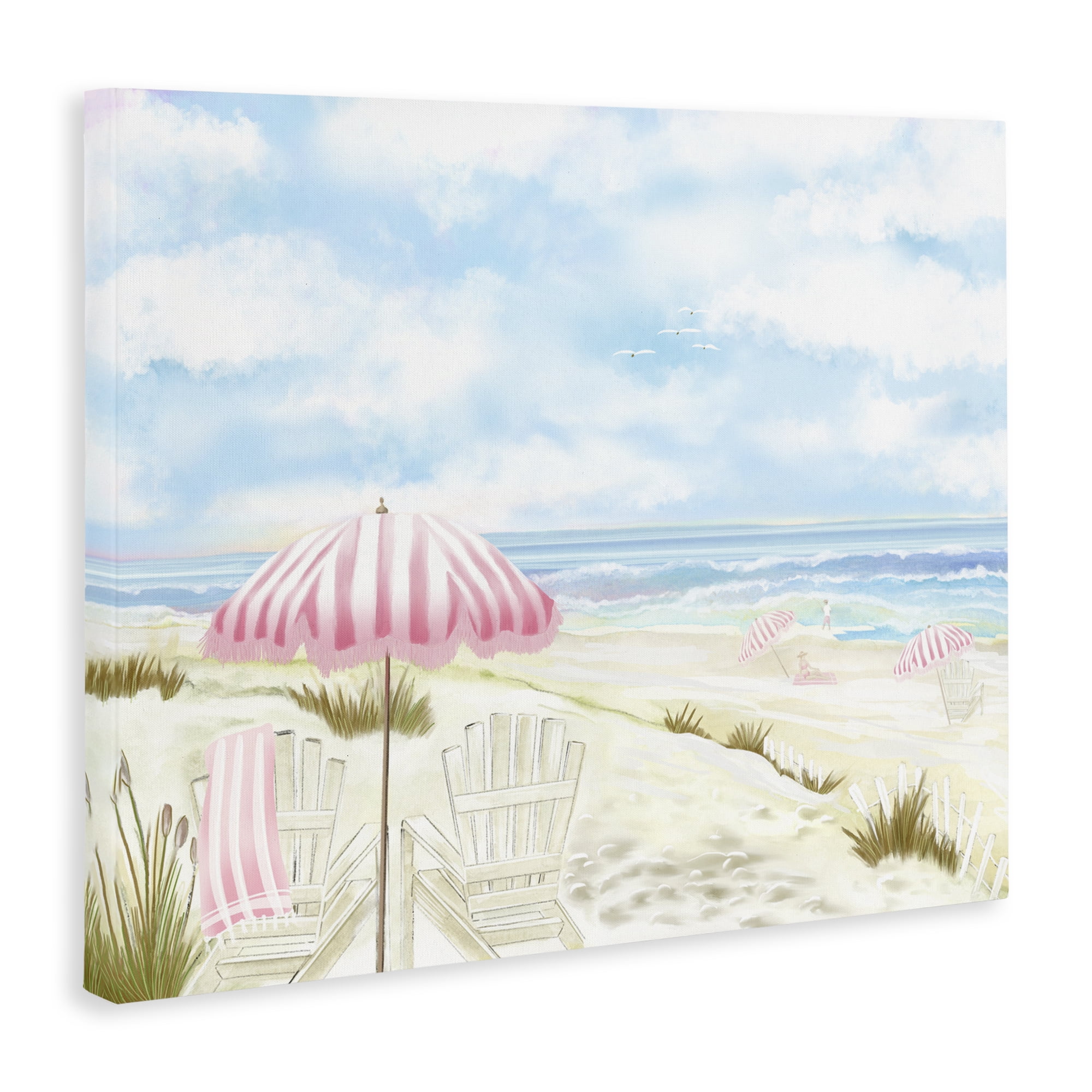 Seascape with Pink Umbrella Canvas Wall Art, design by Lori Mosley