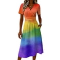 thumbnail image 5 of Minjewel Women's V-Neck Short Sleeve Bohemian Shift Dress - Summer Casual Beach Outfit, Loose Flowy Party Dress, Solid Color Comfy Vacation Mini Dress,Saffron,3XL, 5 of 6