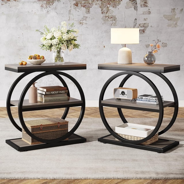 Tribesigns End Table Set of 2, Wood Sofa Side Table, Gray