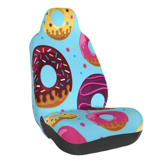Wukai Donuts Full Set Car Seat Covers with Soft Padding Universal Auto Front Seats Protector and Cushion Mat