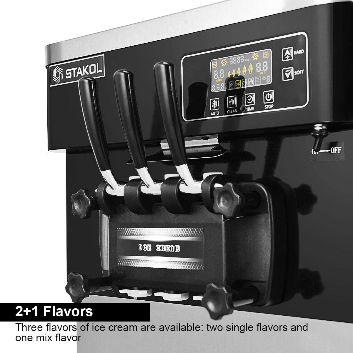 COSTWAY Commercial Ice Cream Machine Automatic 2200W 20-28L/5.3-7.4Gallon Per Hour Soft & Hard Serve Ice Cream Maker with LCD Display Screen 3 Flavors Auto Shut-Off Timer Sliver+Black 