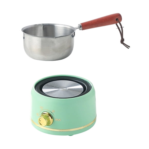 Leodye 1PCS Stainless Steel Chocolate Melting Pot Set Pot + Heater Home Candy/Wax/Milk Melting Making Kit -4.52*2.08in +4.33* 3.07in