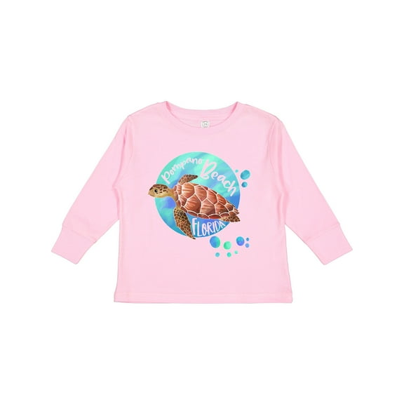 Inktastic Pompano Beach, Florida Swimming Sea Turtle with Bubbles Boys or Girls Long Sleeve Toddler T-Shirt