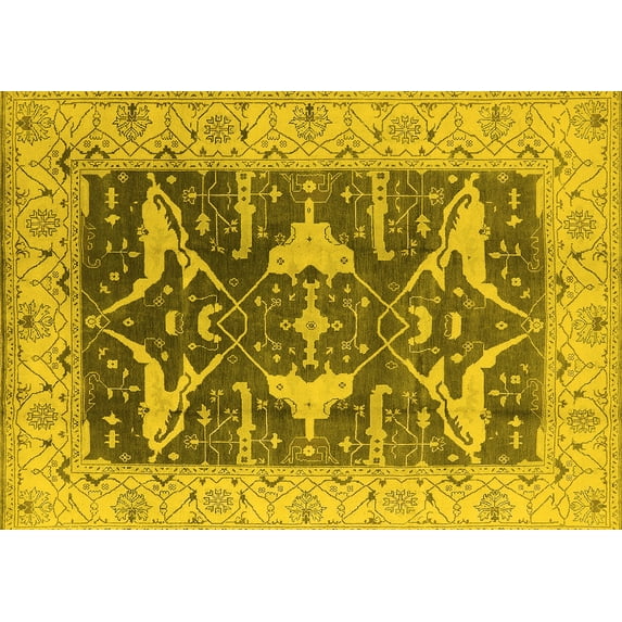 Ahgly Company Machine Washable Indoor Rectangle Oriental Yellow Industrial Area Rugs, 7' x 9'