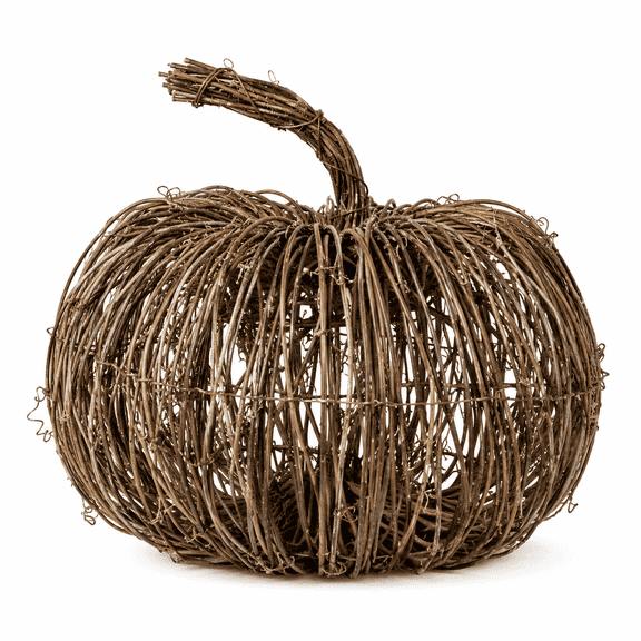 Aximioll Wicker Pumpkin Decoration 10", Rattan Pumpkin Decor Handwoven Natural Twig Rustic Farmhouse Pumpkin, Pumpkin Halloween Decoration Thanksgiving Fall Decor Gift for Home