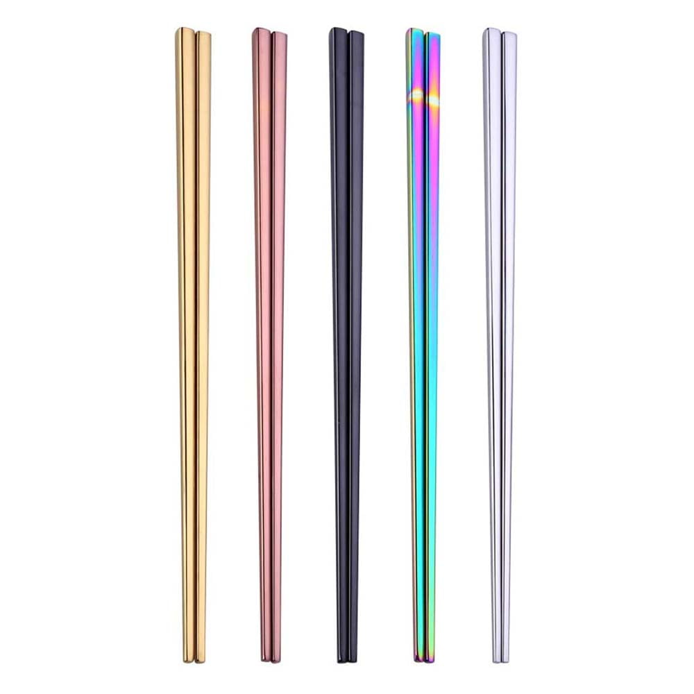 RETYLY Steel Chopsticks Series-Reusable Multicolor Lightweight 304 Steel Chopsticks Metal Chopsticks 5 Pairs Gift Set Rose Gold