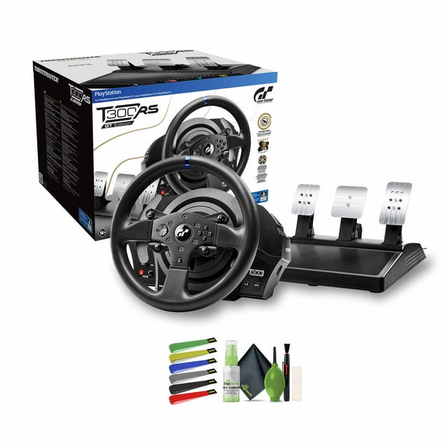 THRUSTMASTER T300RS Force Feedback GT Racing Wheel (compatible w/ PS5, PS5 Pro, PS4 & PC) Bundle with Gaming Headset + Cleaning Kit and More
