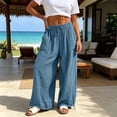 thumbnail image 4 of Lenpel Cotton Linen Pants for Women Lightweight Pleated Wide Leg Baggy Trousers Lounge Flowy Comfy Beach Vacation Clothes, 4 of 7