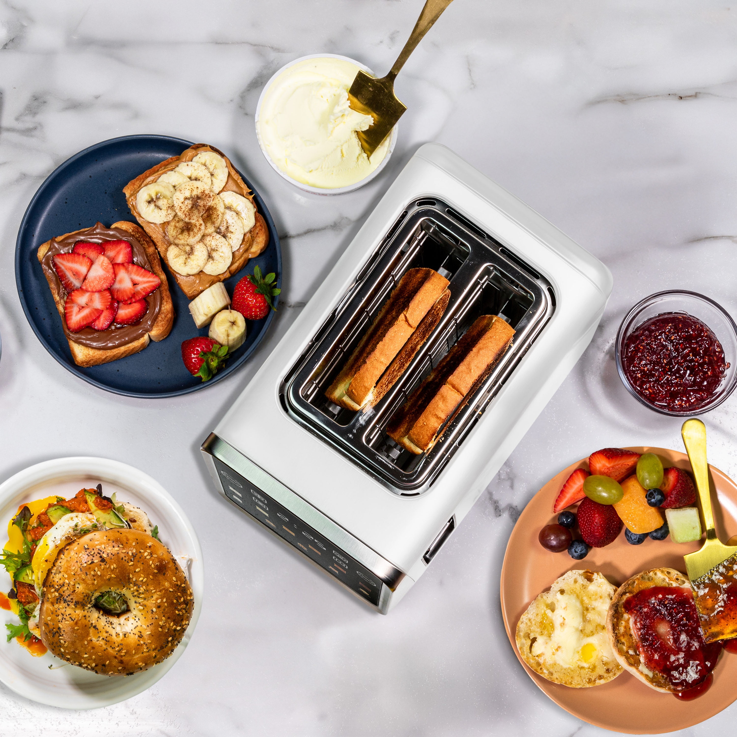Inspirex Touch Screen Toaster - 2 Extra Wide Slots - 5 Bread Types and 6 Browning Levels - Defrost, Reheat, Favorite, & Single Slot Modes - For Toast, Bagels, & Waffles – White