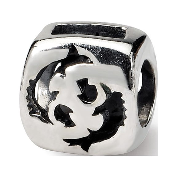 Sterling Silver Reflections Pisces Zodiac Antiqued Bead Charm - Measures 8.18x8.18mm Wide