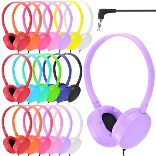 XOSDA Auriculares para niños a granel, paquete de 18 para aula, escuela, estudiantes, adolescentes, niños, regalo y adultos, auriculares ajustables con cable al por mayor para auriculares de aula (mul