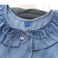 thumbnail image 4 of Girls Sleeveless Denim A-Line Dress Ruffle Collar Front Tie Bow Lightweight Summer Sundress Kids Casual Cool Ice Silk Princess Dress(Blue,4-5 Years), 4 of 9