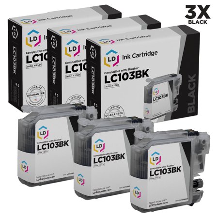 LD Set of 3 Cartridges: 3 of LC103BK Black Compatible with LC103 for the MFC J245  J285DW  J450DW  J470DW  J475DW  J650DW  J6520DW  J6720DW  J6920DW  J870DW  J875DW Printers