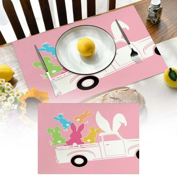 Hearth & Gear Easter Placemats Cute Rabbit Eggs Flowers Placemats Holiday Decoration Dinner Table Set for 6 Place Mates for 4 Place Mats for Kitchen Table round Woven Charger Small Dining Table Set