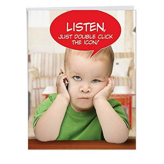 1 Large Funny Happy Birthday Greeting Card (8.5 x 11 Inch) - No Grandma Just Double Click Birthday J9968