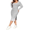 thumbnail image 4 of Gvmfive Women Plus Size Casual Solid Color Long Sleeve Split Dress, 4 of 5