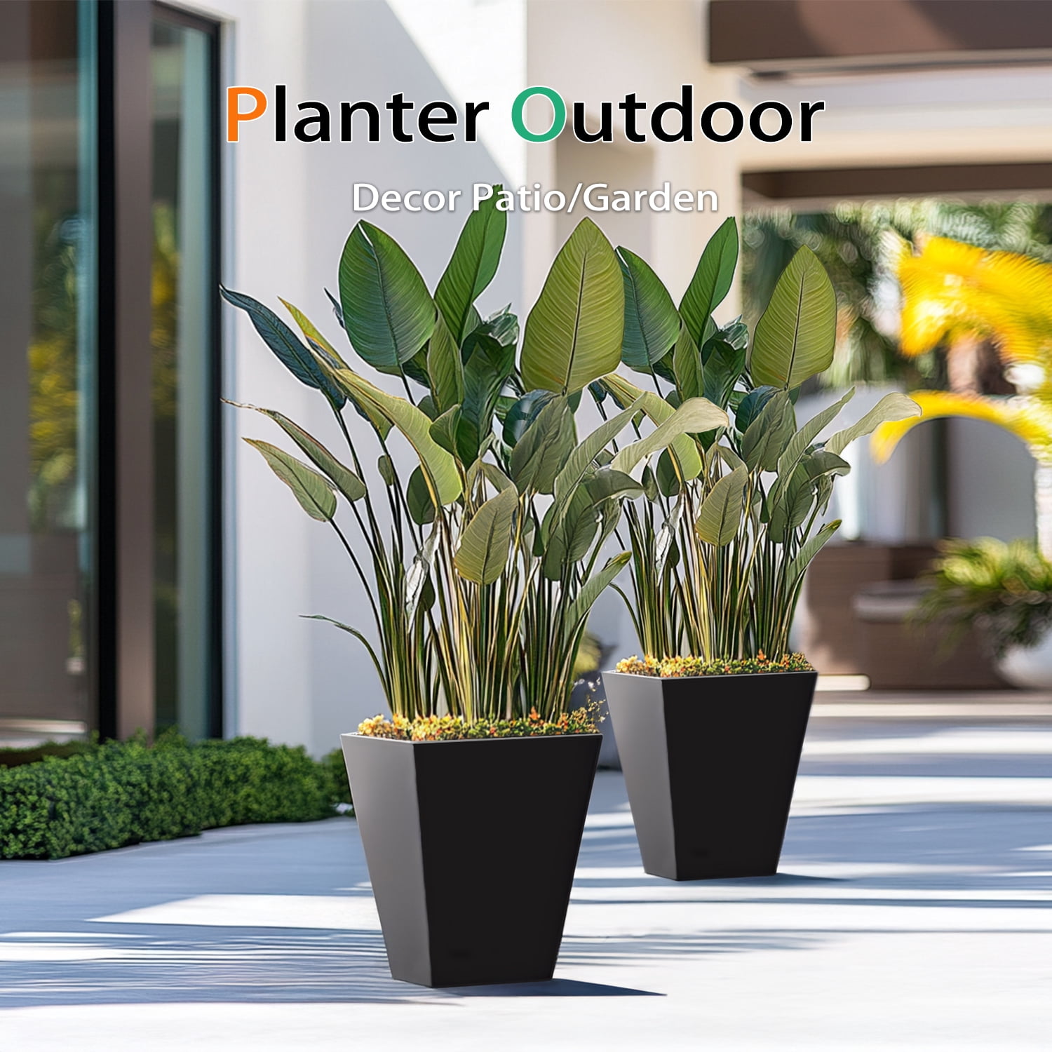 Vucunty Taper Planter Set of 2, Resin Flower Pots, 12.2 Inch, Modern Outdoor Indoor Plant Pots, Black