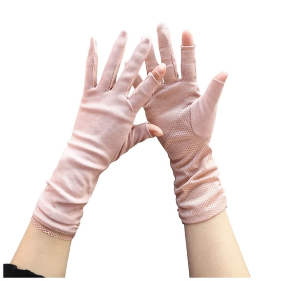 COMVALUE Women’s Summer Sun Protection Driving Gloves Non-slip Touchscreen Sunblock Mid-Length Gloves for Cycling Riding (Light Pink, One Size)