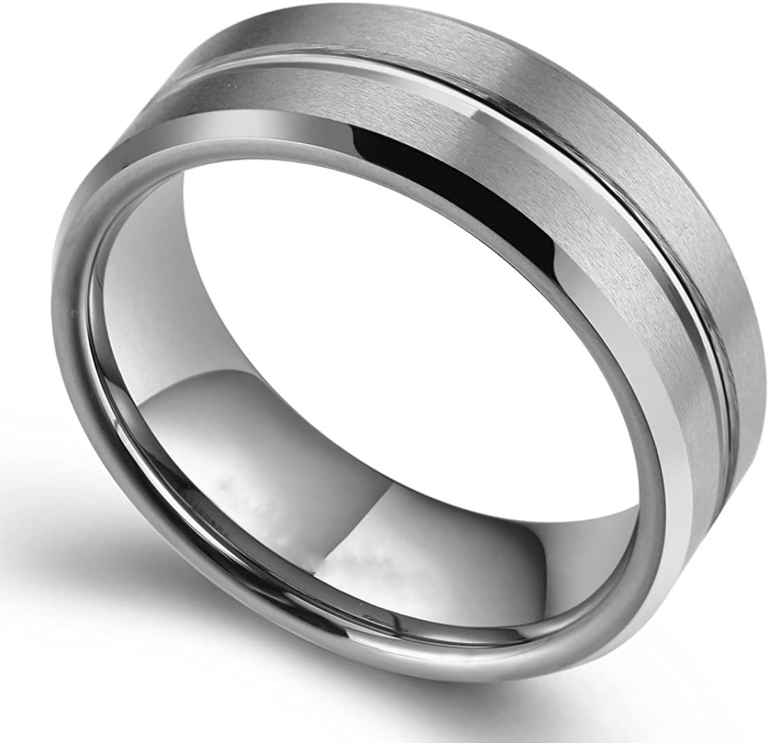 King Will 8mm Tungsten Carbide Ring for Men Silver/Gold/Black Wedding Band Matte Brushed Polish Finish 